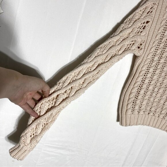 Line Cream Cotton Chunky Knit Scoop Neck Long Sleeve Pullover Sweater XS - Picture 10 of 13